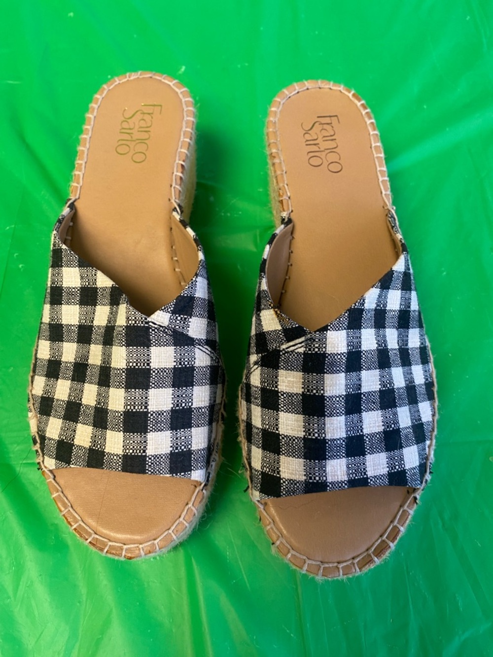 Franco Sarto Black & White Gingham Slide Espadrilles